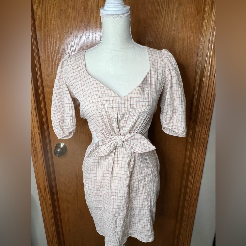 NWT Zara linen blend mini dress with puff sleeves XS